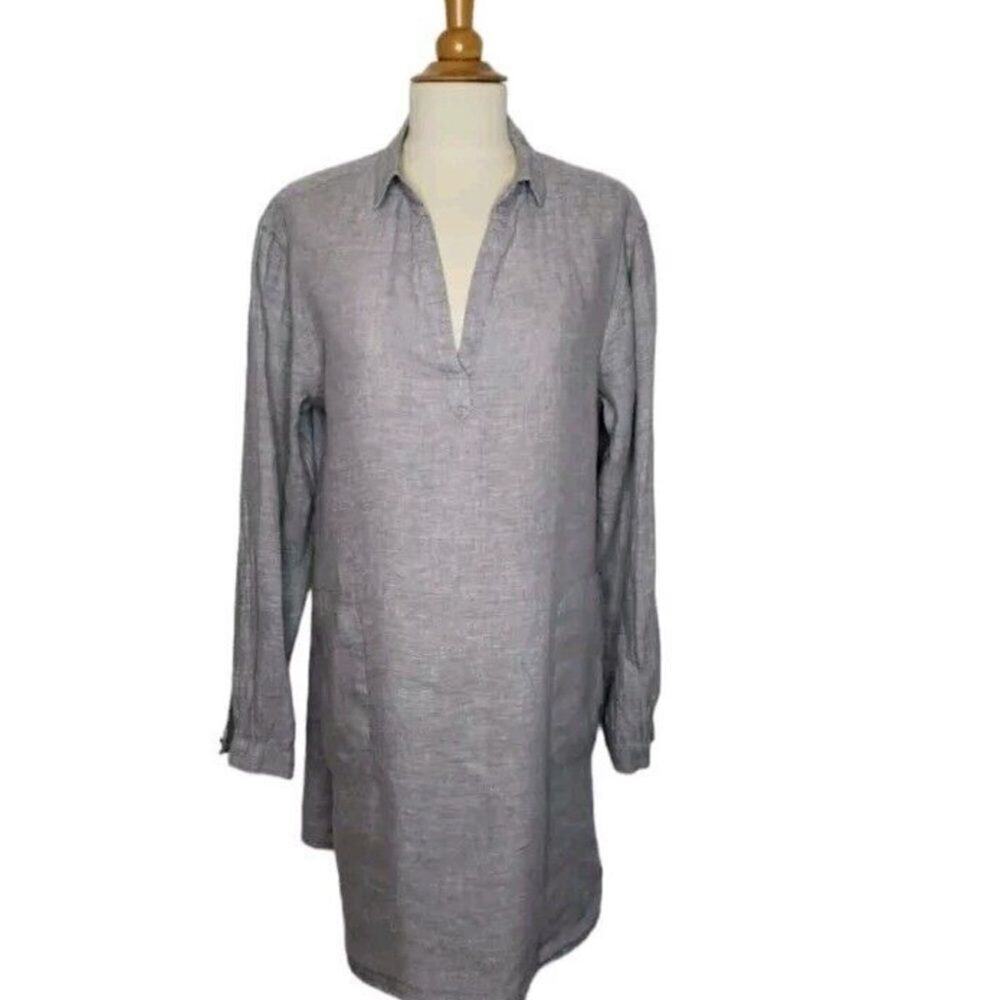 C&C CALIFORNIA LINEN LONG SLEEVE V NECK SIDE SLIT SHIRTDRESS SIZE S
